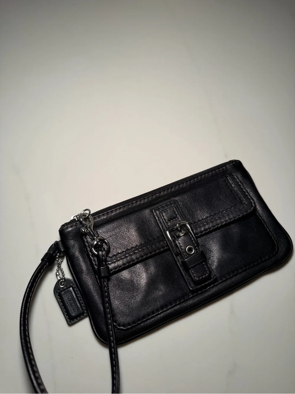 Vintage Coach Soho Black Leather Wristlet